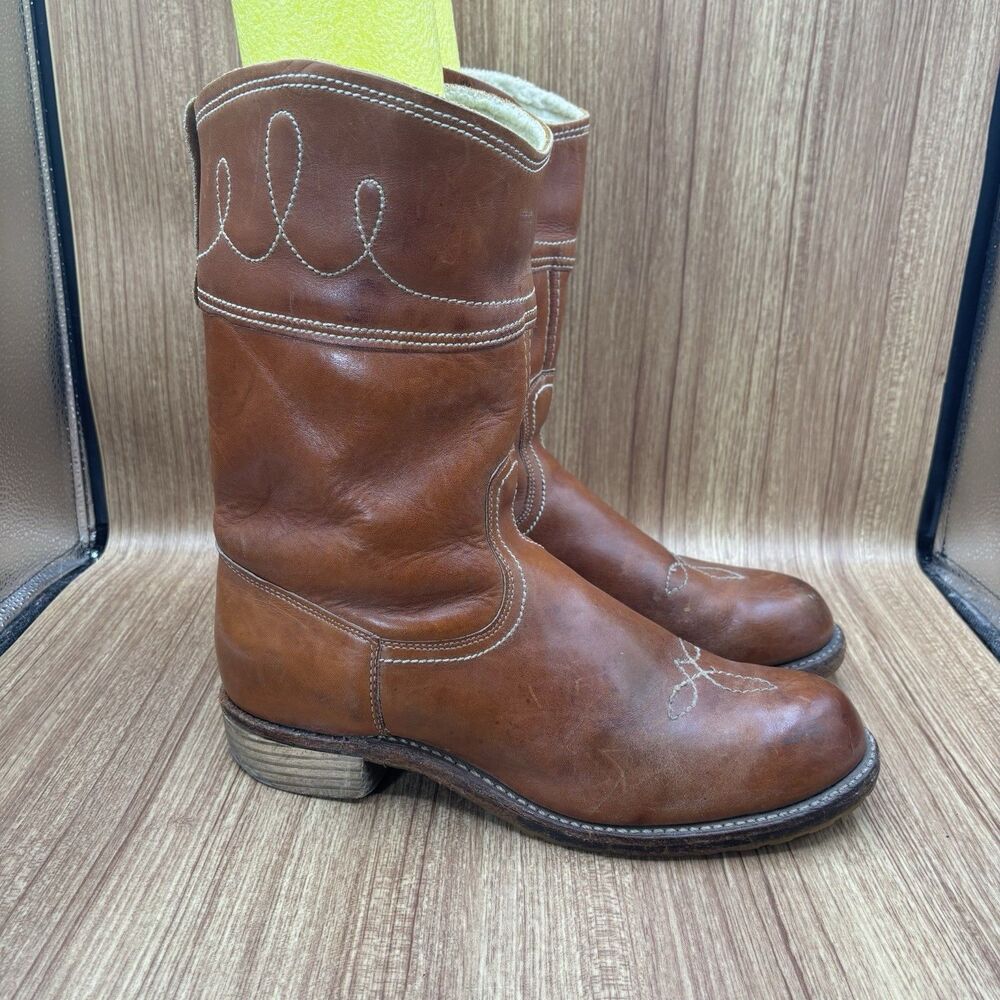 Vintage‎ Campus Style Boots Mens 11 D Brown Leather Lined Inside Western Winter
